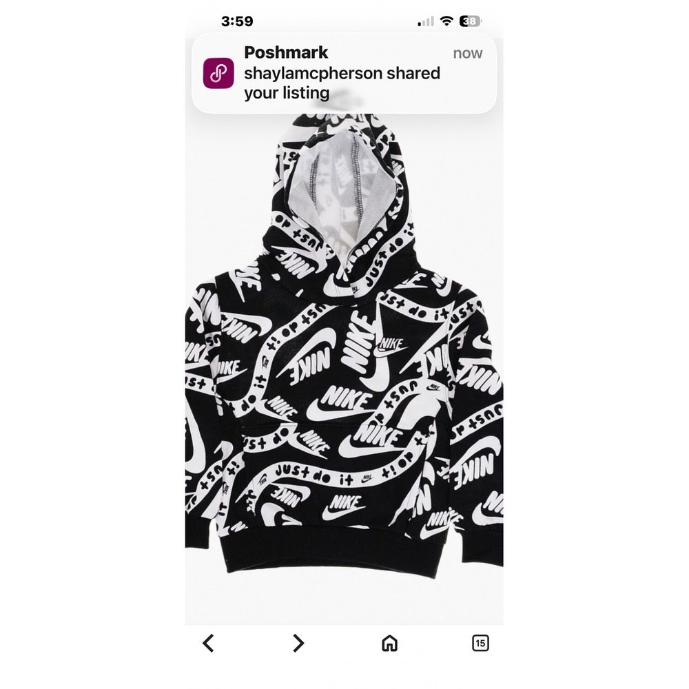 Nike Boys Sportswear Pullover Hoodie Black/White Graphic Logo